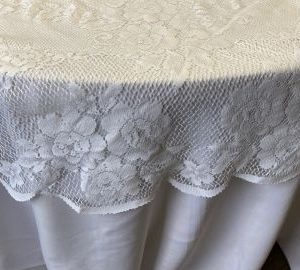 White Lace Victorian Rose Round Overlay, 72 Inches