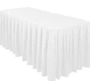 White Polyester Table Skirt with Clips, Three Options