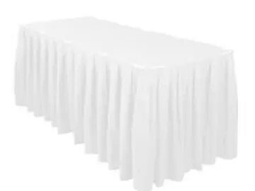 White Polyester Table Skirt with Clips, Three Options