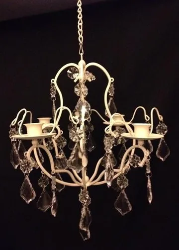Small Antique White 12 Inch Chandelier, Battery Candles