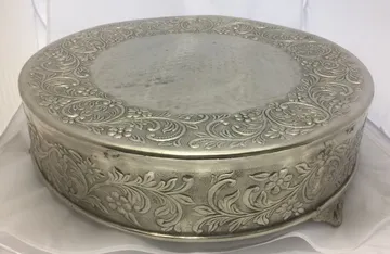Silver Embossed Round Cake Stand with Dimensions