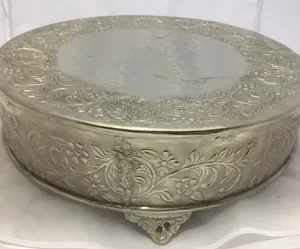 Silver Embossed Round Cake Stand with Dimensions