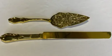 Designer Gold Plated Cake and Knife Set, Dimensions