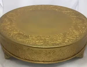 Gold Embossed Round Cake Stand, Eighteen by Four and Half