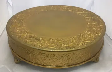 Gold Embossed Round Cake Stand, Eighteen by Four and Half