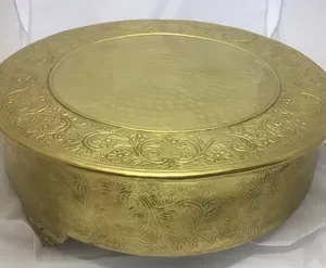 Gold Embossed Round Cake Stand, Twenty by Six Inches
