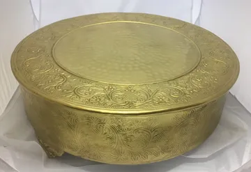 Gold Embossed Round Cake Stand, Twenty by Six Inches