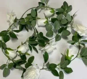 White Cream Rose Silk Garland, Size Six Feet