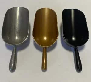 Silver, Gold, and Black Metal Ice Scoops