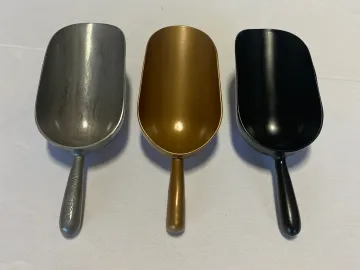 Silver, Gold, and Black Metal Ice Scoops