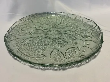 Green Recycled Glass Round Platter, 15 Inches