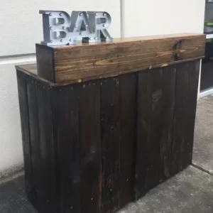 4 Ft Walnut Wood Bar Stand, On Wheels with Removable Topper