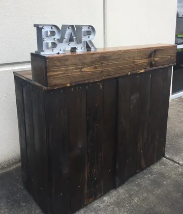 4 Ft Walnut Wood Bar Stand, On Wheels with Removable Topper