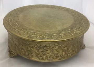 Gold Embossed Round Cake Stand with Lid and Dimensions
