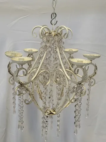 Ivory Chandelier with Crystals, Battery Candles Included
