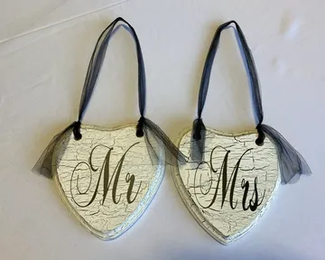 Mr. and Mrs. Chair Sign Set, Heart Shaped Wooden