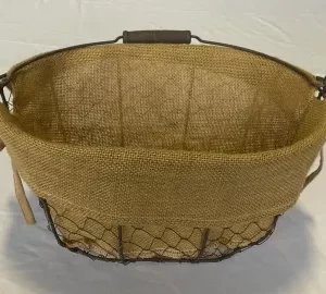 Oval Brown Metal Basket with Burlap Lining