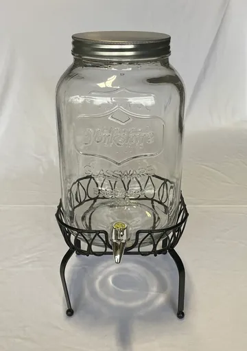 Glass Mason Jar Beverage Dispenser with Black Wire Stand
