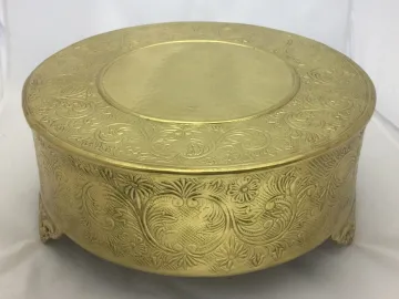 Gold Embossed Round Cake Stand, Fourteen by Six Inches