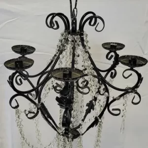 Black Chandelier with Crystals, Battery Candles Included