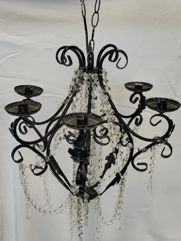 Black Chandelier with Crystals, Battery Candles Included