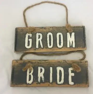 Bride Groom Wooden Chair Sign Set, White Text and Rope