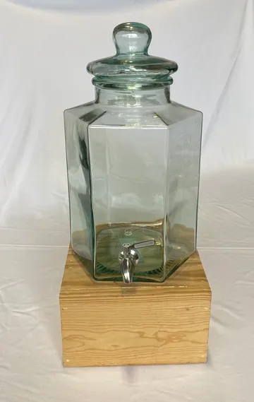 Green Tint Recycled Glass Beverage Dispenser with Wood Box