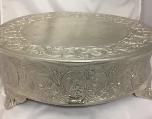 Silver Embossed Round Cake Stand, Fifteen by Four and Half