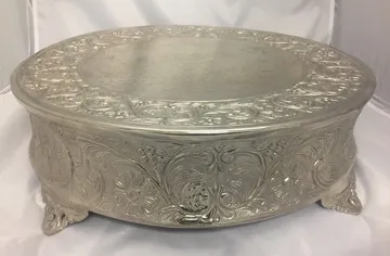 Silver Embossed Round Cake Stand, Fifteen by Four and Half