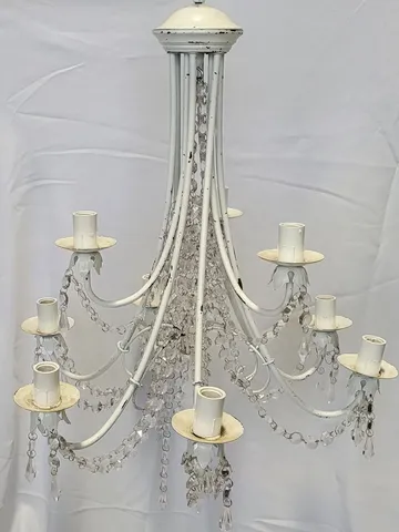 White Chandelier With Crystals, Sizes, and Battery Candles