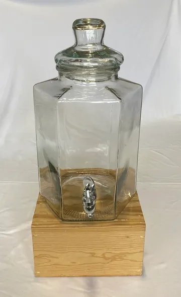 Clear Glass Beverage Dispenser with Wood Box, 3 Gallon