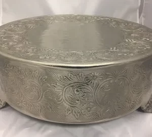 Large Silver Embossed Cake Stand, Sixteen by Sixteen inches
