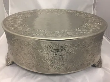 Large Silver Embossed Cake Stand, Sixteen by Sixteen inches