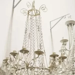Antique White Chandelier with Crystals, French Empire Style