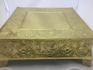 Gold Embossed Square Cake Stand, Sixteen by Sixteen inches