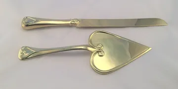 Gold Plated Heart Shaped Cake Server and Knife Set