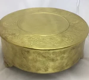 Gold Embossed Round Cake Stand, Sixteen by Six Inches