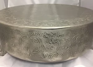 Large Embossed Round Silver Cake Stand, Dimensions
