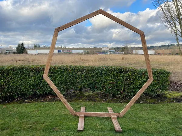 Natural Wood Heptagon Shape Arc with Dimensions