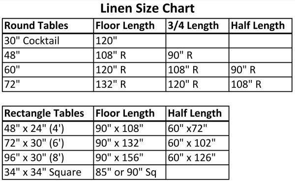 Linen Size Chart